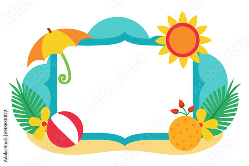 Tropical summer frame line art on white