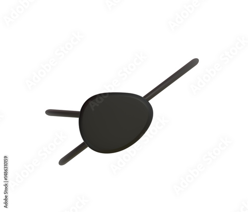 Pirate eye patch blindfold mask black silhouette 3D illustration. Corsair Halloween simple eyepatch