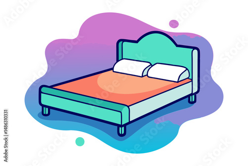 Bedroom double bed icon in line drawing