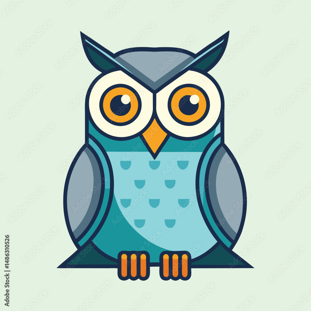 Naklejka premium Stylized owl with geometric shapes, bright eyes, and a light background
