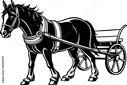 Horse drawn carriage vector illustration transparent background suitable design projects, horse, cart, carriage, drawing, vintage, animal, mammal, transportation, antique, illustration, silhouette, de