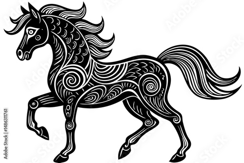 Ornamental horse white line art on white background with transparency, horse, ornamental, animal, white, line, art, illustration, vector, drawing, design, abstract, decorative, swirl, tribal, silhouet