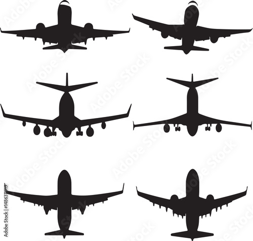 Airplane Silhouette Vector Set: Aviation, Aircraft, Travel, Flight