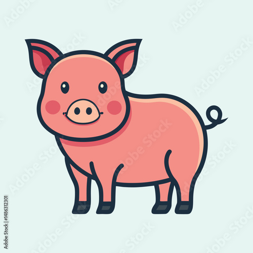 A cute cartoon pig with black outline standing on a light background
