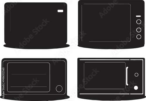 Black Silhouette of Microwaves Kitchen Appliances Vector Graphics