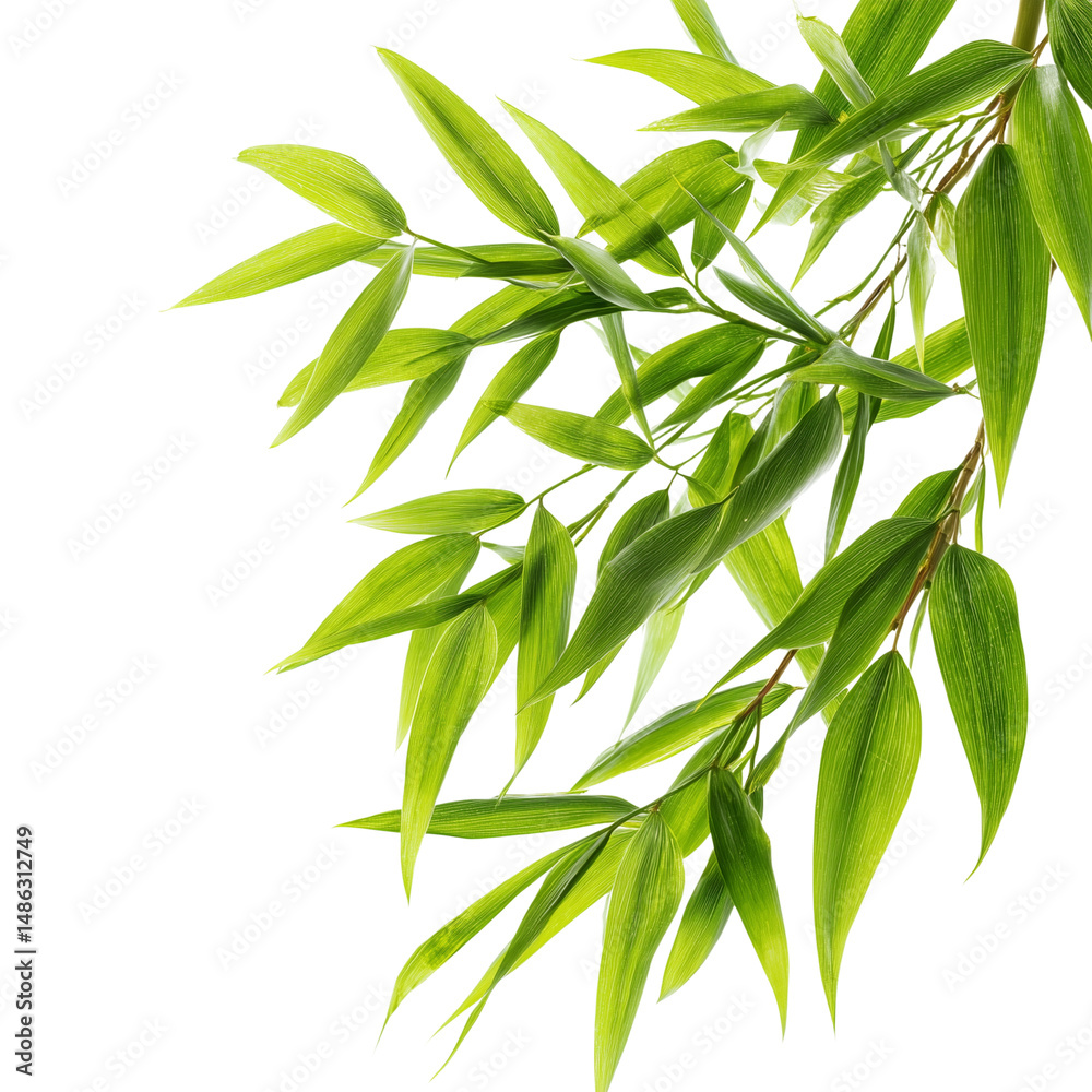 Fototapeta premium Bamboo leaves in bright green tones isolated on transparent background (5)