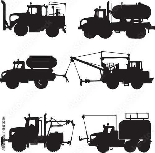 Silhouette Vector Art: Heavy Duty Trucks, Industrial Vehicles Set