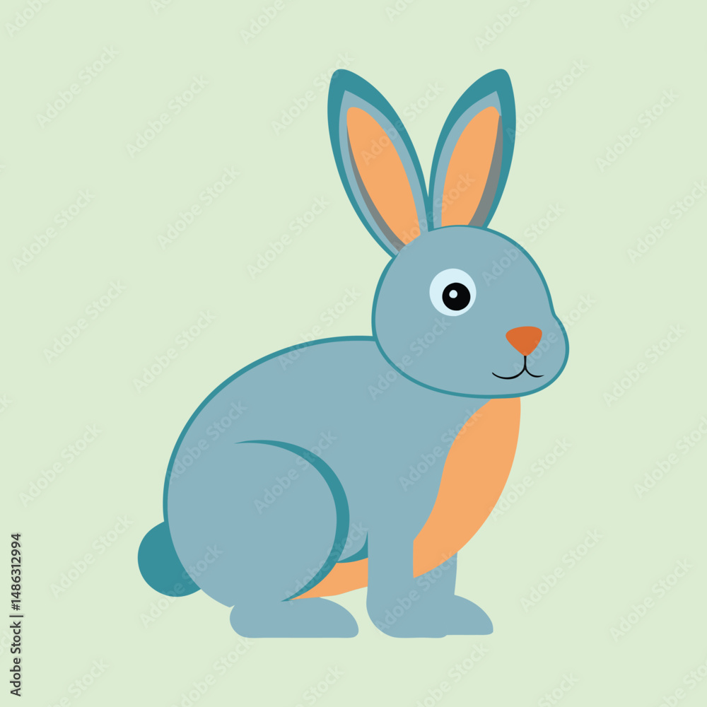 Obraz premium Stylized blue rabbit with orange and teal accents on a light green background