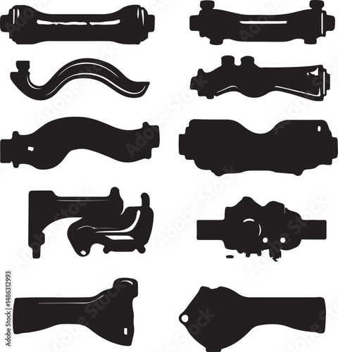 Black and White Silhouette of Assorted Mechanical Parts and Components