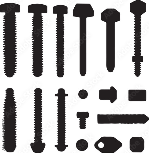 Black and White Bolt Silhouette Vector Illustration Set for Design Use