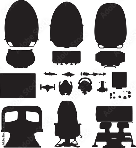 Black Silhouette Spacecraft Vector Art Sci-Fi Ships Illustration Set