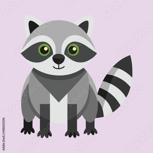 Cartoon raccoon standing upright with a cute expression on a light background