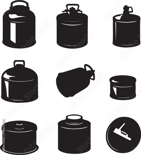 Vintage Black and White Milk Can Silhouettes Vector Graphics Set