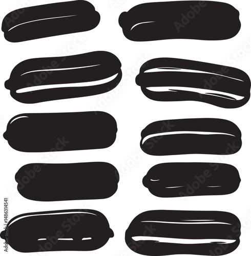 Black and White Eclairs Pastry Dessert Food Illustration Vector