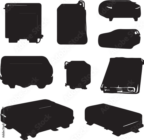 Black Silhouette Vector Art of Cars and Gas Cans Illustration