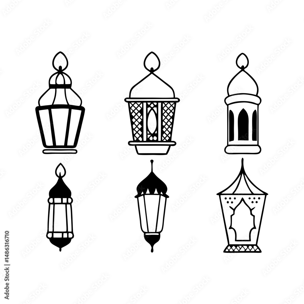 Fototapeta premium Vintage Islamic Lamp Silhouette – Eid Light Icons