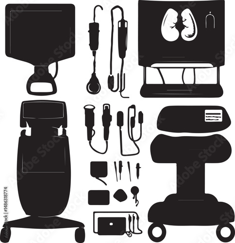 Medical Equipment Silhouette Vector Illustration Hospital Clinic
