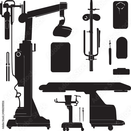 Operating Room Equipment Silhouette Vector Illustration Medical Tools