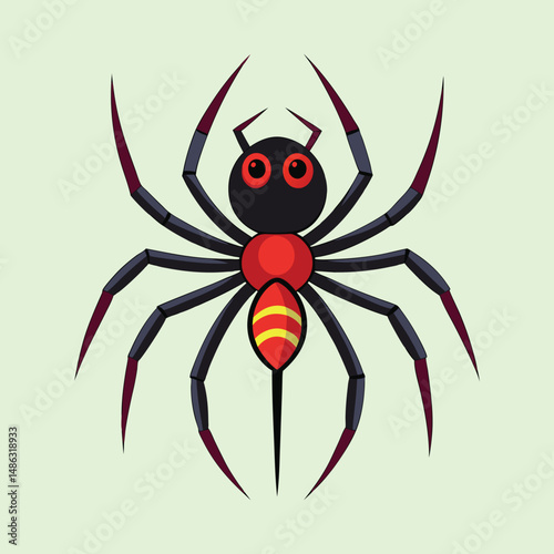 Cartoon spider with eight legs and an evil or funny look
