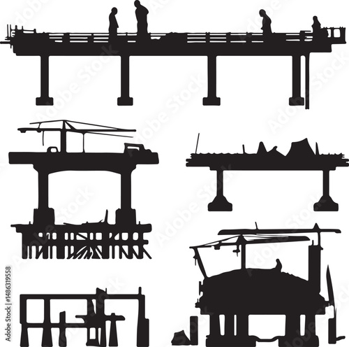 Silhouette Vector Art: Bridge Construction, Demolition, Infrastructure