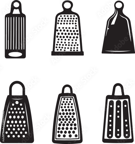 Black and White Illustration of Various Kitchen Graters Vector Art