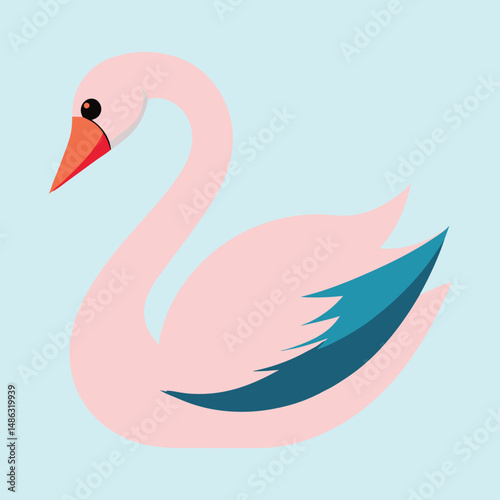 Minimalist depiction of a graceful pink swan on a light blue background