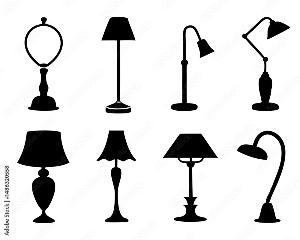 Obraz premium Interior Lamp Silhouette set – Vector Furniture Icons
