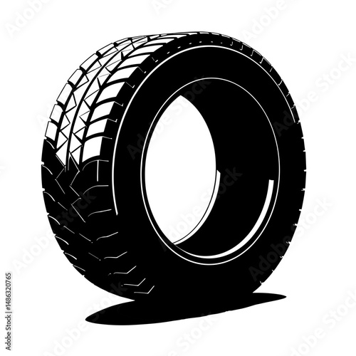 Car tire icon in black and white – concept of automotive wheel maintenance spare part and transportation safety