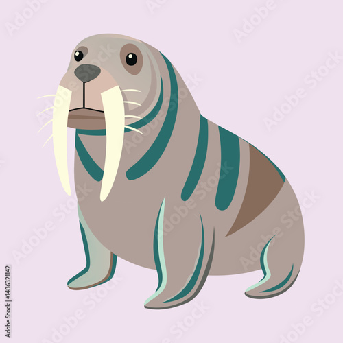 Cartoon Illustration of a Walrus Sitting Proudly on a Light Purple Background