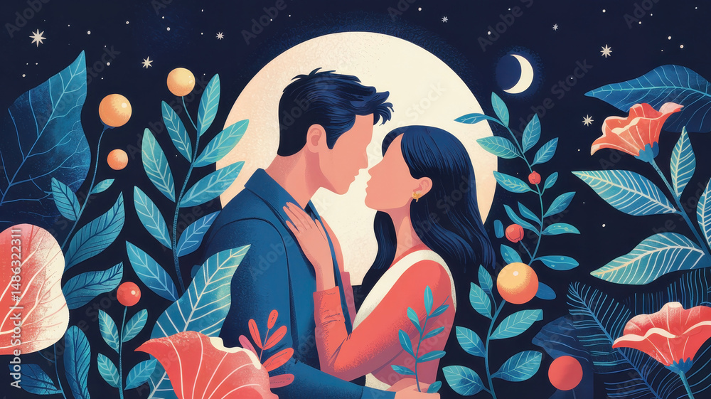 Romantic Couple in a Night Garden Romantic Couple in a Night Garden