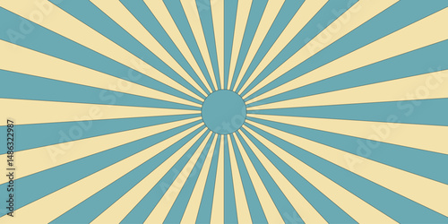 Retro background with rays or stripes in the center. vector pinwheel pattern. Funfair carnival or circus retro background. Sunbeam and star beam light. blue and beige sunbeam radial rays pattern.