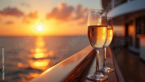 Romantic sunset cruise celebrating with champagne on deck