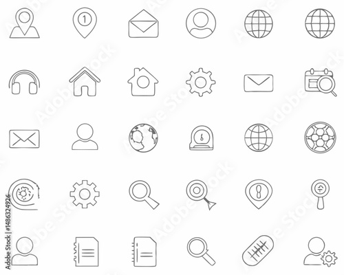 Web and business communication icon set with symbols for email phone internet and social media