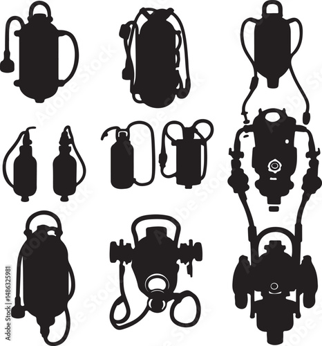 Firefighting Equipment Silhouettes: SCBA, Sprayers, and Gear