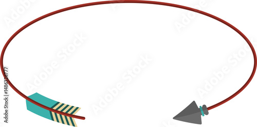 Circular and oval graphic line in the shape of a circle, in the shape of a tribal arrow with tip and feather traveling along paths of different geometric shapes, to point and indicate information