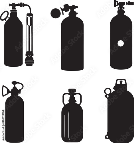 Black Silhouette Vector Art of Scuba Diving Oxygen Tanks Collection