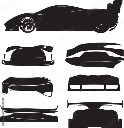Silhouette Car Vector Art: Racing Automobile Design Graphics Elements