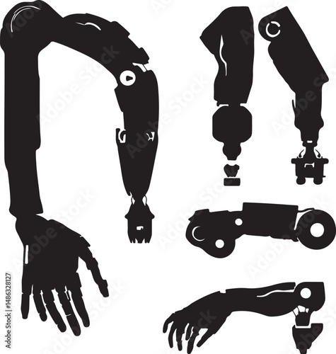 Silhouette Robotic Arm Vector Art: Bionic Limbs, Prosthetics Design
