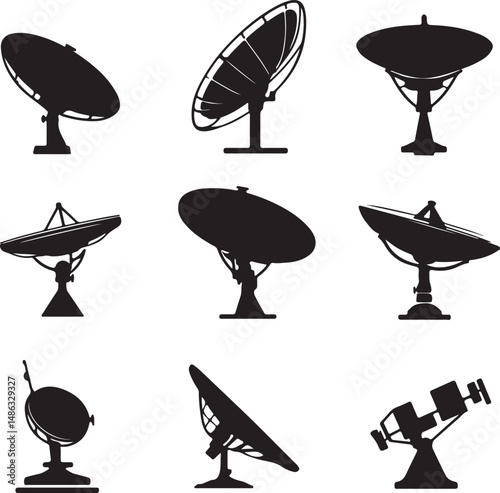 Satellite Dish Silhouettes: Vector Graphics of Communication Antennas