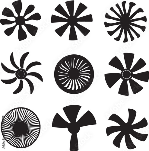 Black Fan Blades Vector Set, Abstract Design Elements, Silhouettes