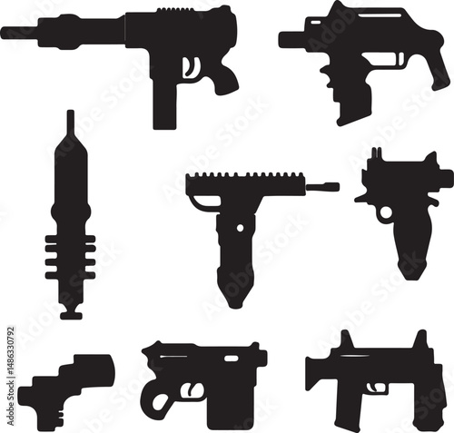 Silhouette Gun Collection: Vector Firearms, Weaponry, Black Icons