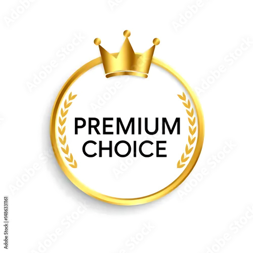 Elegant Gold Premium Choice Badge with Crown and Laurel Wreath Design Element