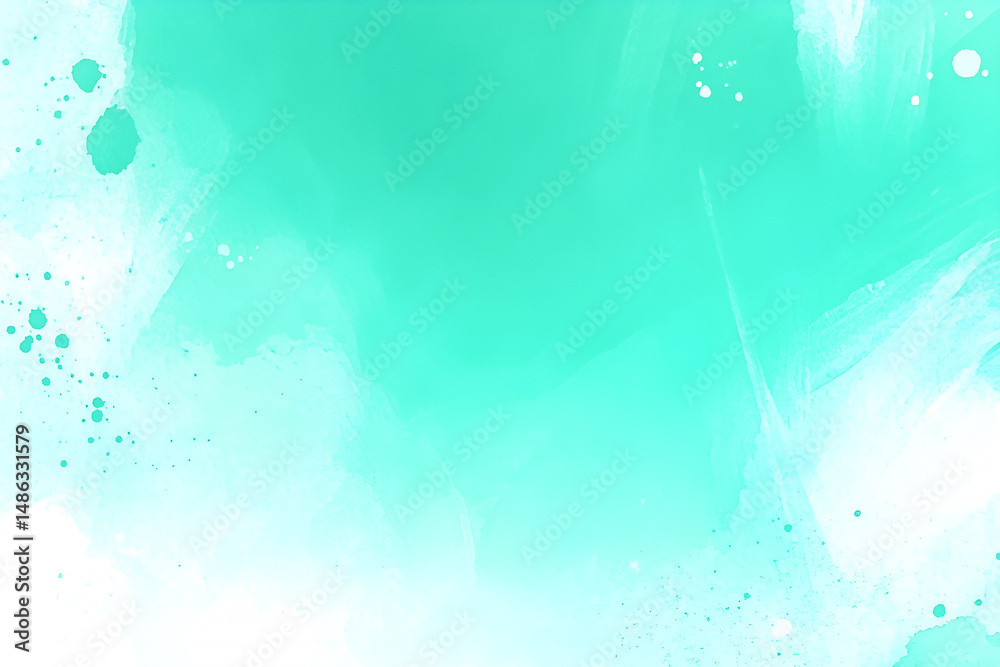 Obraz premium Abstract artistic aquamarine background with watercolor washes, paint splatters, and textured brushstrokes, perfect for creative design.