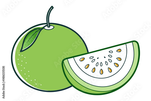 Juicy guava fruit illustration with slice