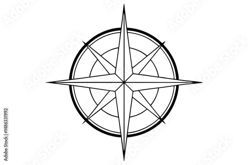 Simple compass rose line sketch