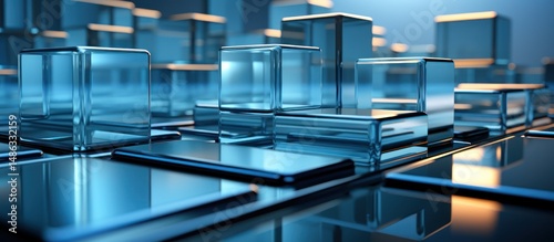 abstract background with glass cubes in blue light.