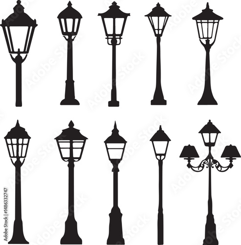 Silhouette Street Lamp Collection: Vintage Lanterns Vector Art