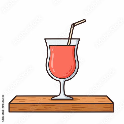A refreshing drink in a glass with a straw, resting on a wooden surface