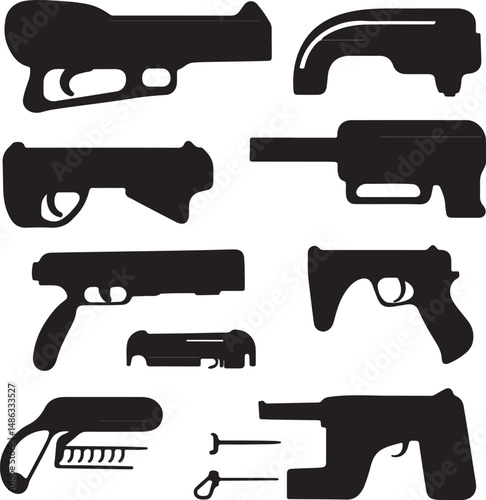 Black Silhouettes of Futuristic Guns: Vector Weapon Designs