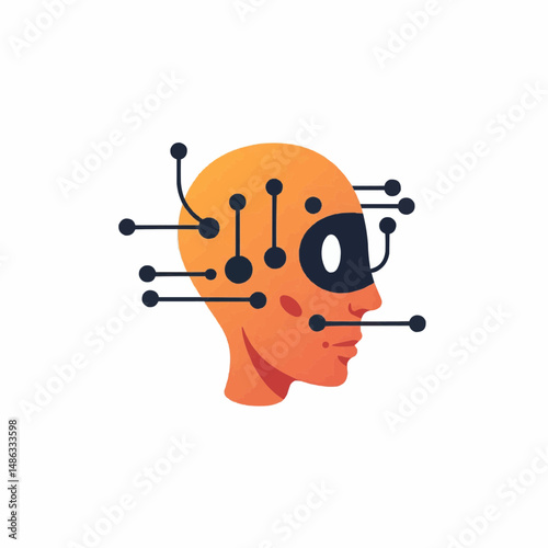 An illustration of a human head with circuits connected, symbolizing advanced technology and the concept of a cyborg